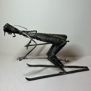 Metal Skiing Sculpture Statue. Vintage. Large. Unique.